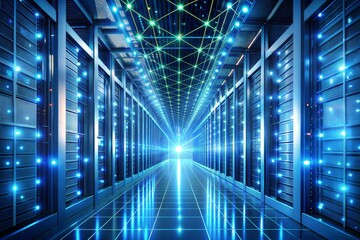 Illuminated data center innovation visualization of network connections