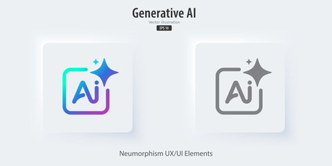 Generate AI button. Buttons neumorphism style, with Generate AI symbols. Press buttons to generate ideas. Artificial intelligence and machine learning technology concept. Vector illustration.