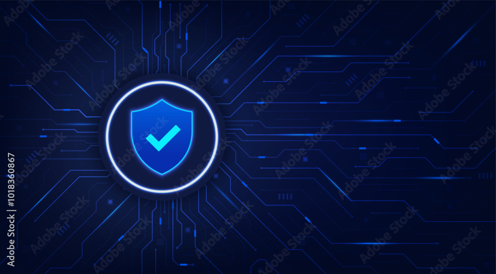 Leinwandbilder Shield on circuit board. Secure system and network protection technology concept. Cyber security technology futuristic background. Vector illustration design for banner and template.