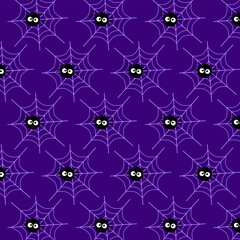 Halloween vector seamless pattern with spider and spider web vector cartoon illustration

