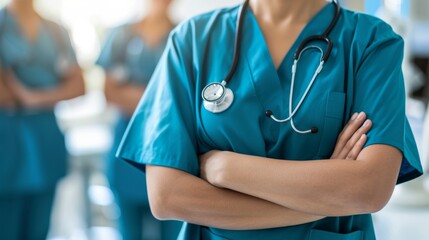Healthcare worker with stethoscope: A focused image of a healthcare professional in scrubs