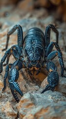 Black Scorpion in Rocky Desert Landscape