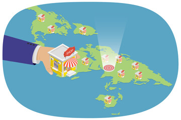 3D Isometric Flat  Illustration of Franchise Business, Company Development