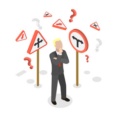 3D Isometric Flat  Illustration of Difficult Choice, Pathway Selection Dilemma