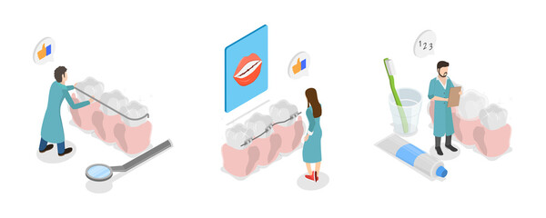 3D Isometric Flat  Illustration of Orthodontic Care, Dentistry Service