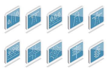 3D Isometric Flat  Set of Highway Icons, Road Signs