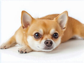 Small cute chihuahua stretching front legs out 