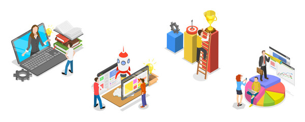 Naklejka premium 3D Isometric Flat Illustration of Web Project And Applications, Strategic Planning, Future Vision