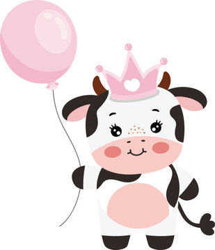 Cute princess cow holding a balloon