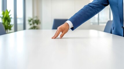 A hand adjusting a chair during a consulting meeting, symbolizing preparation for a strategic business discussion