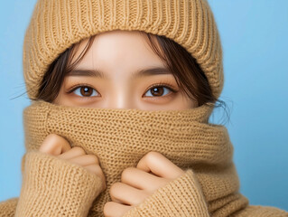 Stressed woman covering head with clothes without a hood