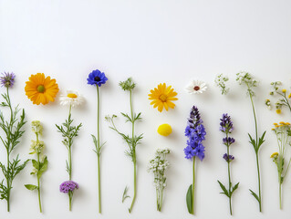 summer beautiful flowers on white background 