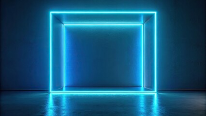 neon blue square modern light installation from a distance