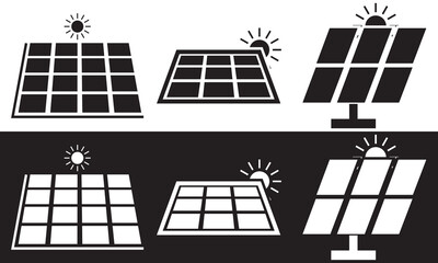 Solar panel icons. Green electric power energy icon. Ecology, electricity, and renewable energy signs and symbol. isolated on white and black background. Vector illustration EPS 10