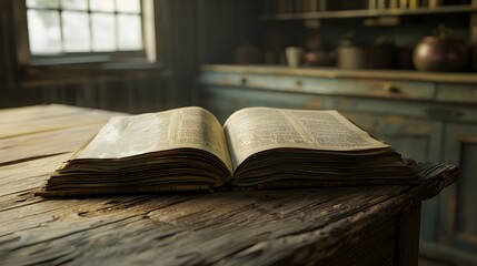 Open Book on Rustic Wooden Table