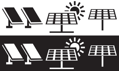Solar panel icons. Green electric power energy icon. Ecology, electricity, and renewable energy signs and symbol. isolated on white and black background. Vector illustration EPS 10