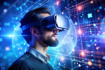 Cutting-edge technology man engaged in virtual reality environment