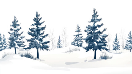 Fototapeta premium winter landscape of coniferous forest, Christmas and New Year transparent background