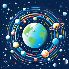 Obraz premium Illustration of the Solar System with Earth at the Center, Surrounded by Colorful Planets