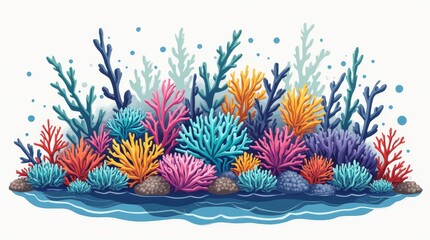 Fototapeta na wymiar Colorful Underwater Coral Reef Teeming With Vibrant Marine Life in a Serene Ocean Habitat