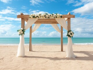 Stunning Beach Wedding Destination with Turquoise Ocean Backdrop, Perfect for a Romantic Ceremony, Say 'I Do' with the Ocean Breeze