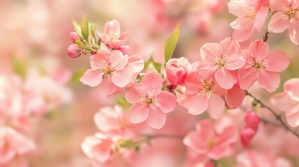 Obraz premium A peach tree in full bloom, its branches covered in delicate pink flowers, symbolizing the start of spring