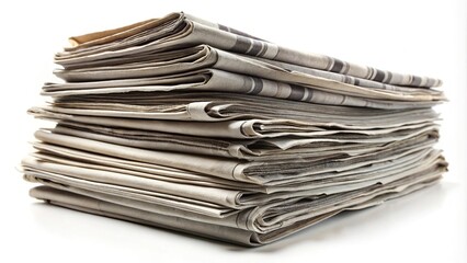 newspaper bundle isolated on white background in a wide shot