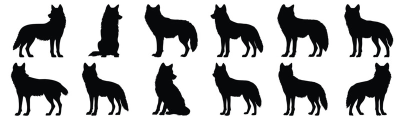 Wolf silhouette set vector design big pack of animal illustration and icon