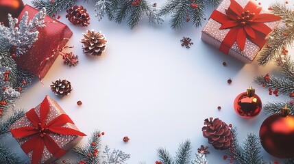 A christmas gift, xmas or present box objects on holiday mood background in winter. Merry christmas