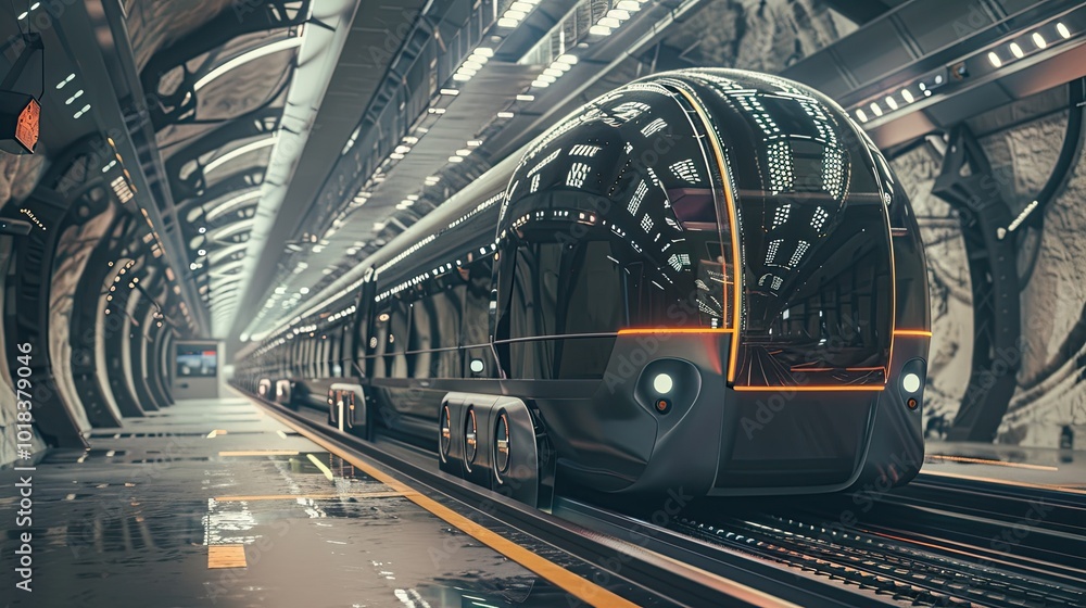 Poster automated airport shuttle system with futuristic design