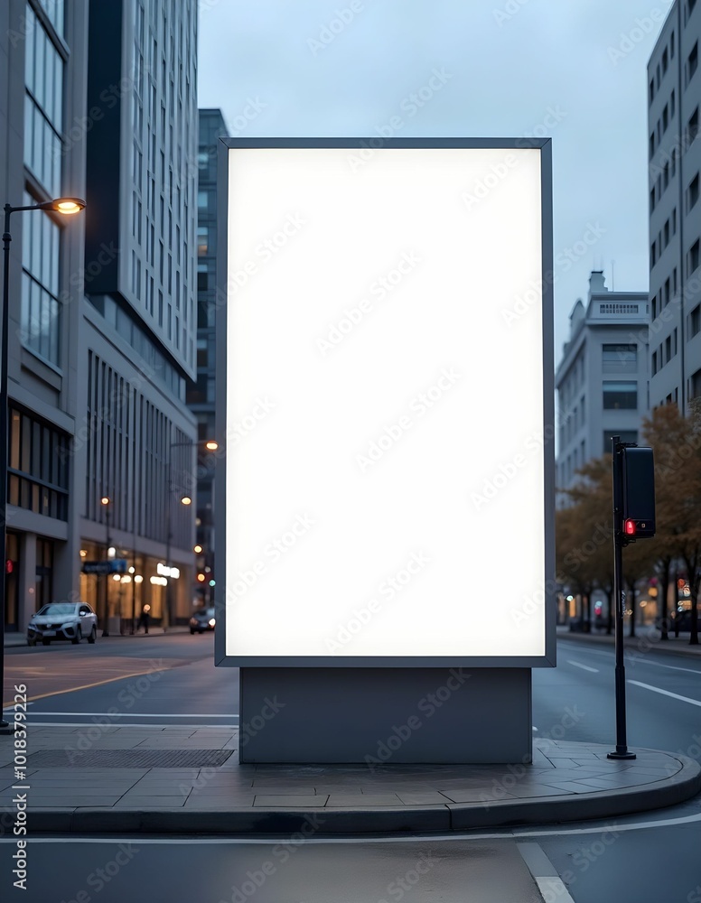 Wall mural large white billboard against the backdrop of a large city. advertising board