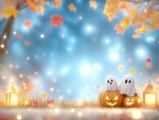 Fototapeta premium A haunted family picnic with ghost-shaped sandwiches pumpkin-flavored drinks