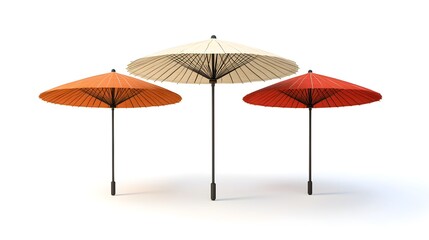 Obraz premium Three Japanese Umbrellas Isolated on White Background
