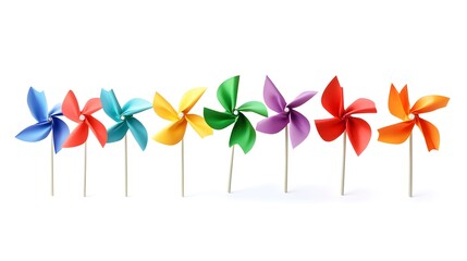 Colorful Paper Pinwheels Isolated on White Background