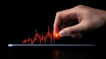 Analyzing the Market: A hand interacts with a dynamic stock market graph displayed on a tablet, symbolizing the power of data-driven investment decisions.