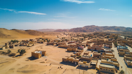 Aerial view of a small village in the middle of the desert