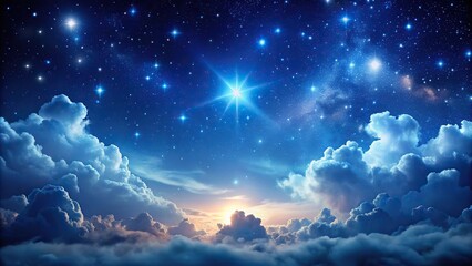 Night sky with asymmetrical stars peeking through the clouds on a summer night