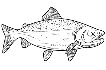 Salmon Fish, coloring page for kids, line art.