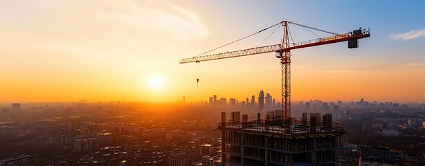 Realistic photo of a city under construction with cranes and unfinished buildings, Landscape Drone view capturing the dynamic growth and transformation of the urban landscape