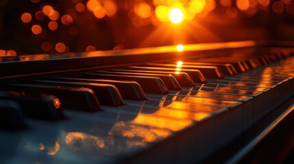 Piano Keys Reflecting the Golden Sunset