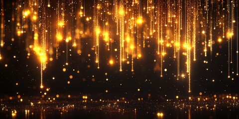 Obraz premium Golden Glitter Rain Falling on a Black Background