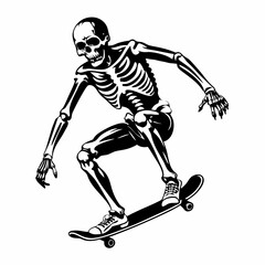 Skeleton playing skateboard image vector silhouette isolated on white background.