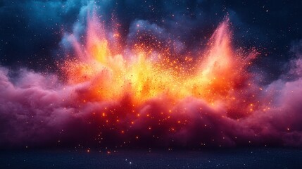 Fototapeta premium A Fiery Explosion With Sparks and Smoke on a Dark Background