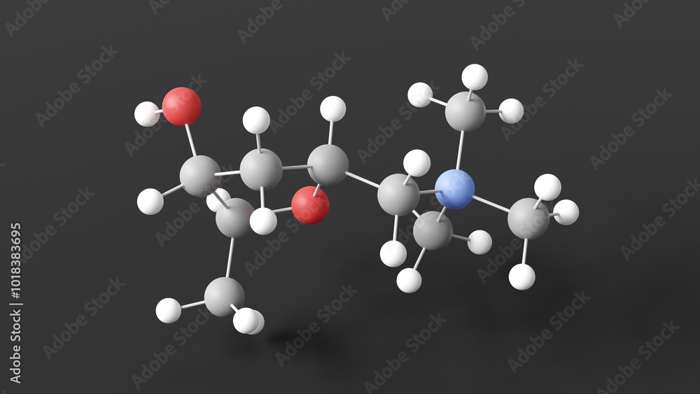 Poster muscarine molecule 3d, molecular structure, ball and stick model, structural chemical formula neurotransmitter