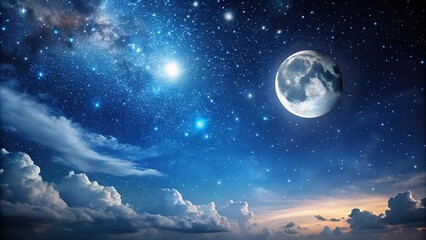 Fototapeta premium Night sky with stars and moon as seen from a low angle