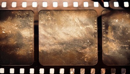Vintage Film Strip with Grainy Texture and Faded Edges Illuminated by Light Flare in a Nostalgic Cinematic Frame, Perfect for Old Film, Retro Cinema, or Vintage Movie Concept Background
