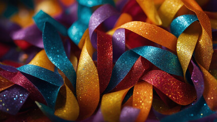 Fototapeta premium Vibrant rainbow spirals with glimmering glitter in mesmerizing abstract artistic representation.