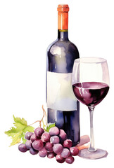 Obraz premium PNG Bottle glass wine grapes.