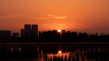 Fototapeta premium city, sunset, skyline, sky,