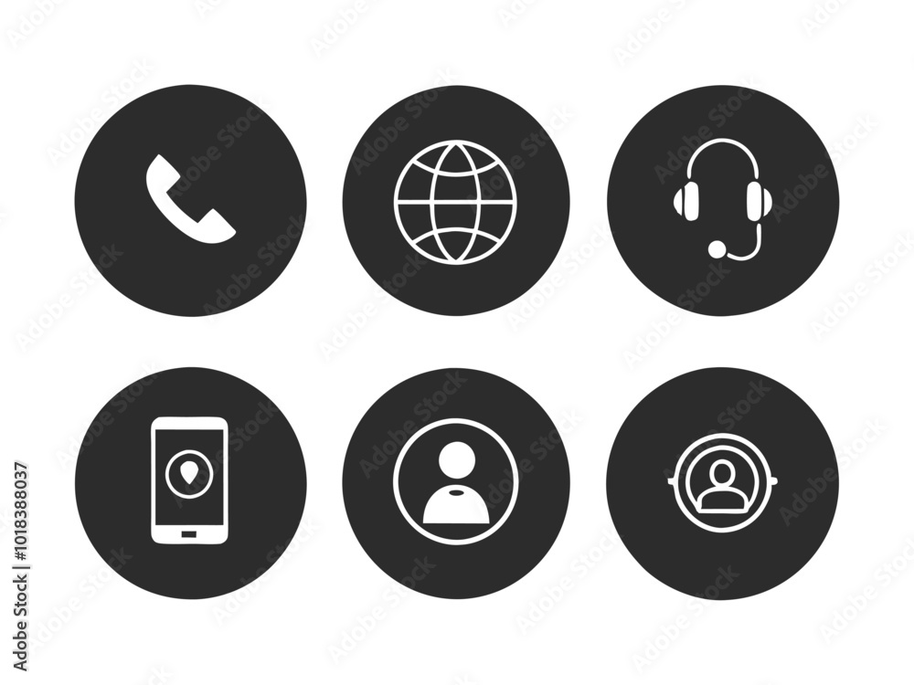 Poster silhouette contact icons set for web navigation
